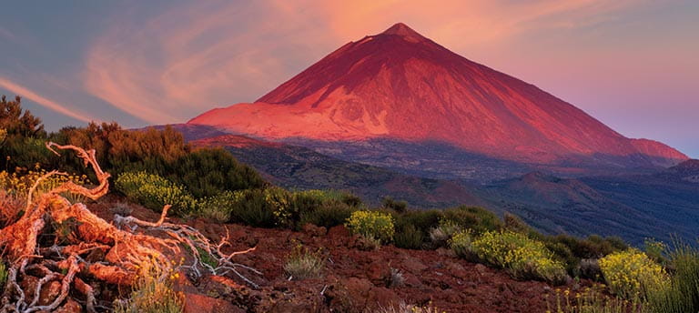 A view of Mount Teide at sunset in Tenerife, Canary Islands